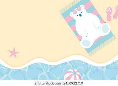 summer vector background with a polar bear lying on the beach for banners, cards, flyers, social media wallpapers, etc.