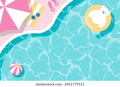 summer vector background with a polar bear floating in the swimming pool for banners, cards, flyers, social media wallpapers, etc.