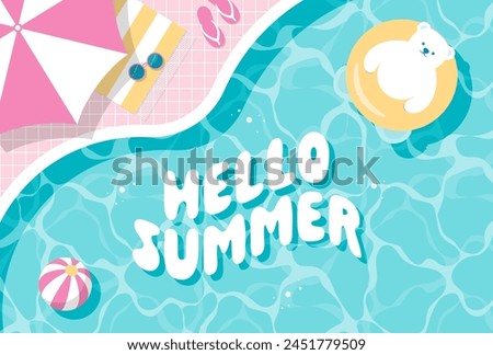 summer vector background with a polar bear floating in the swimming pool for banners, cards, flyers, social media wallpapers, etc.