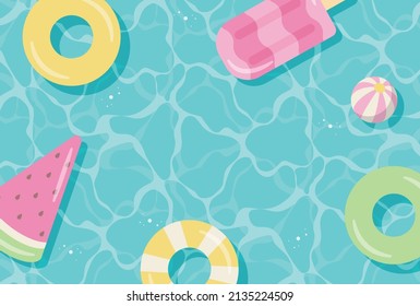 summer vector background with pool floats in water for banners, cards, flyers, social media wallpapers, etc.