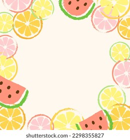 Summer vector background in a retro style with watermelon and orange slices