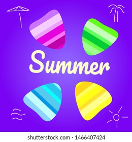 Summer vector background with seashell elements. Summer colorfull seashells on the violet backdrop. Summer illustration