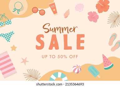 summer vector background with a set of beach icons for banners, cards, flyers, social media wallpapers, etc.