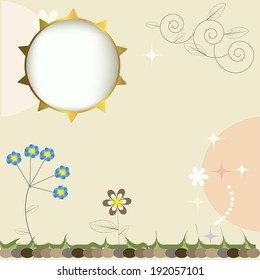 Summer vector background with sun and flowers