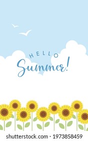summer vector background with sunflowers and sky for banners, cards, flyers, social media wallpapers, etc.
