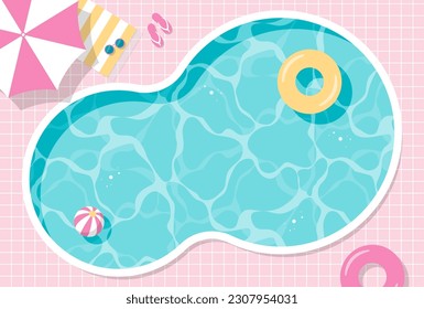 summer vector background with a top view of swimming pool and floats for banners, cards, flyers, social media wallpapers, etc.