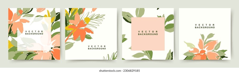 Summer vector backgrounds with flowers and leaves. Artistic illustration for card, banner, invitation, social media post, poster, mobile apps, advertising, packaging