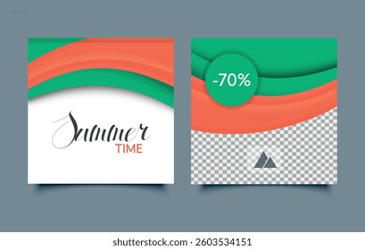 Summer vector banner with bright abstract design, discount and text Summer Time. Italian flag frame background blank template vector image