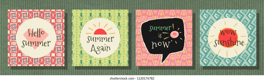 Summer vector banner collection on seamless pattern background.