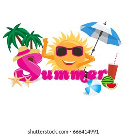 Summer vector banner design concept with summer cartoon calligraphy. Vector illustration.