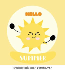 Summer vector banner design with Orange title and colorful concept sunny summer yellow background. Vector illustration.