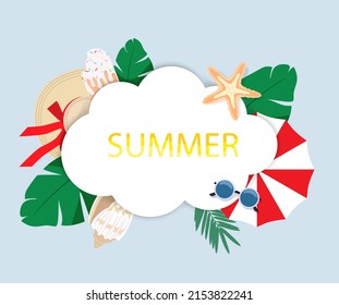 Summer vector banner design. Summer with tropical season elements for vacation. Vector illustration