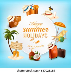 Summer Vector Banner Design with Vacation Related Icons. Vector.