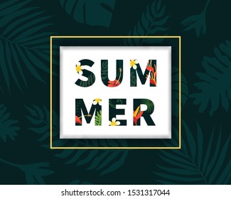 Summer vector banner design with white square for text