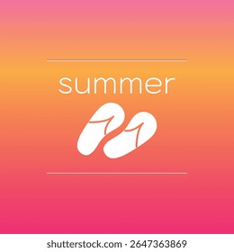 Summer vector banner. Orange pink gradient background with flip flops. Illustration for holiday, resort, travel, season, relax, web, design element
