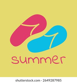 Summer vector banner. Yellow background with flip flops. Illustration for holiday, resort, travel, season, relax, web, design element