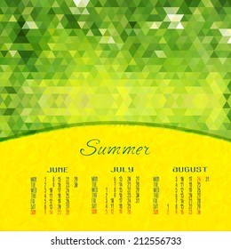 Summer. Vector calendar for 2015. Abstract illustration template design - calendar of 2015 with holidays icons. Calendar paper design. Calendar for the rest of the year you can see in my portfolio