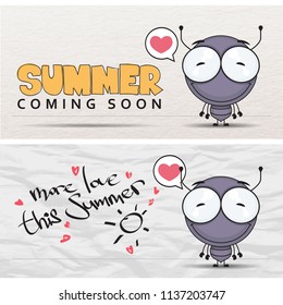 Summer vector card with cartoon ant character.