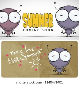 Summer vector card with cartoon ant character.