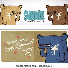 Summer vector card with cartoon bear.