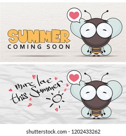 Summer vector card with cartoon bee character.