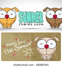 Summer vector card with cartoon dog.