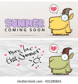 Summer vector card with cartoon goats character.