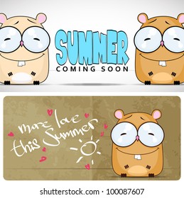Summer vector card with cartoon hamster.