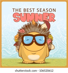 Summer vector card with cartoon hedgehog