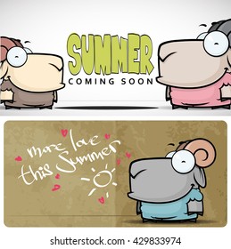 Summer vector card with cartoon sheep character.