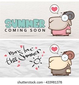 Summer vector card with cartoon sheep character.