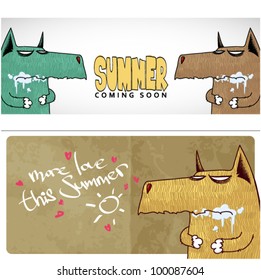 Summer vector card with cartoon woolf.
