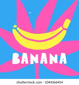 Summer vector card. Colorful items and lettering. Tropical background in hand drawn style. Design for prints with phrase.