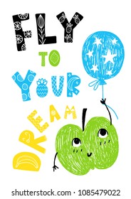 Summer vector card. Colorful items and lettering. Tropical background in hand drawn style. Design for prints.