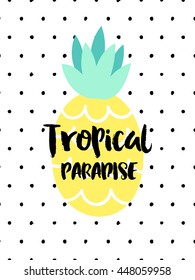 Summer vector card. Colorful  items. Hand drawn lettering. Tropical background in grunge style.