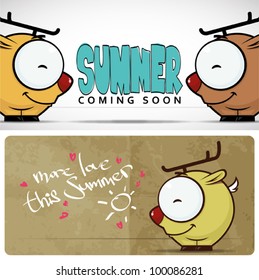 Summer vector card with funny cartoon deer.