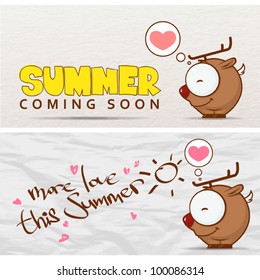 Summer vector card with funny cartoon deer.