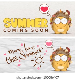 Summer vector card with funny cartoon mushroom.