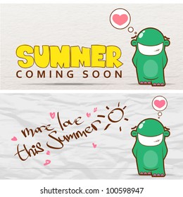 Summer vector card with funny cartoon alien.