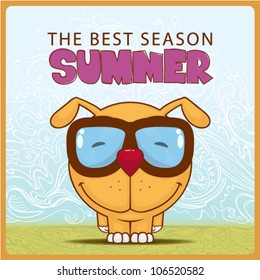 Summer vector card with funny cartoon doggy.