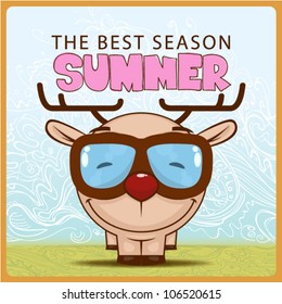 Summer vector card with funny cartoon deer.