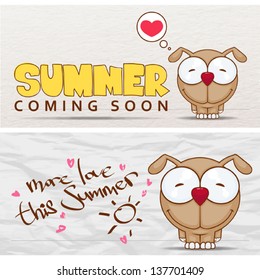 Summer vector card with funny cartoon doggy.