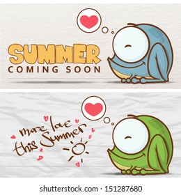 Summer vector card with funny cartoon frog.