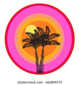 summer vector card with sun and palms