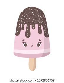 Summer vector cartoon card with funny ice cream character illustration with emotion