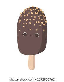 Summer vector cartoon card with funny ice cream character illustration with emotion
