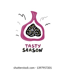 Summer vector clipart. Decorative flat figs with hand drawn lettering.Tasty season. Design element for banners, cards, textiles in the Scandinavian style.