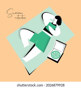 Summer vector colourful illustration set of people activity