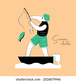 Conjunto de ilustraciones coloridas del vector de verano de la actividad de las personas