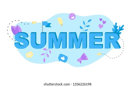 Summer vector design blue lettering illustration with icon.
